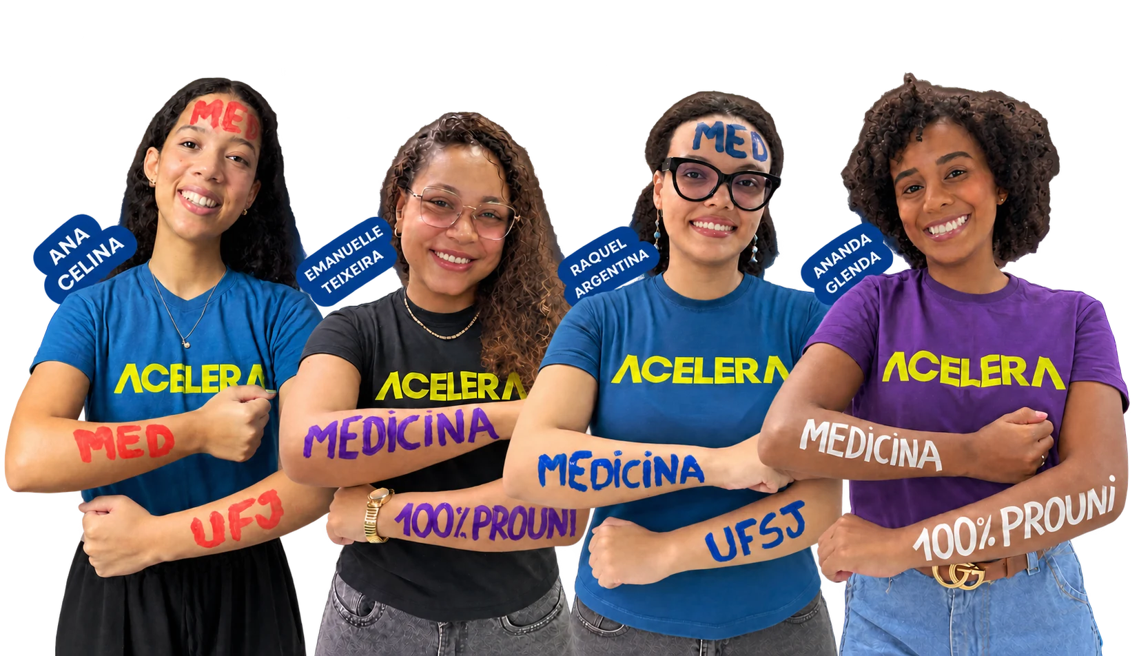 Ana Celina, Emanuelle Teixeira, Raquel Argentina e Ananda Glenda, alunas do ACELERA aprovadas em Medicina